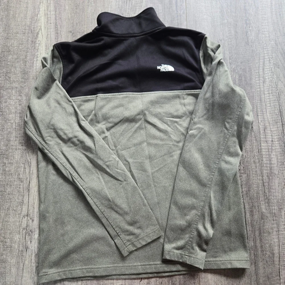 The North Face Mens Medium Quarter Zip Fleece Pullover Black Olive Green Pocket